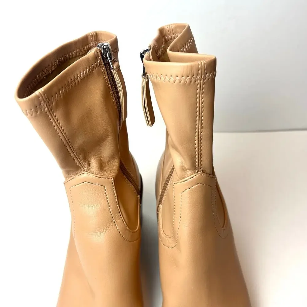 Dolce Vita Josiah Booties Pointed Toe Block Heel Ankle Boots Tan Size 7.5